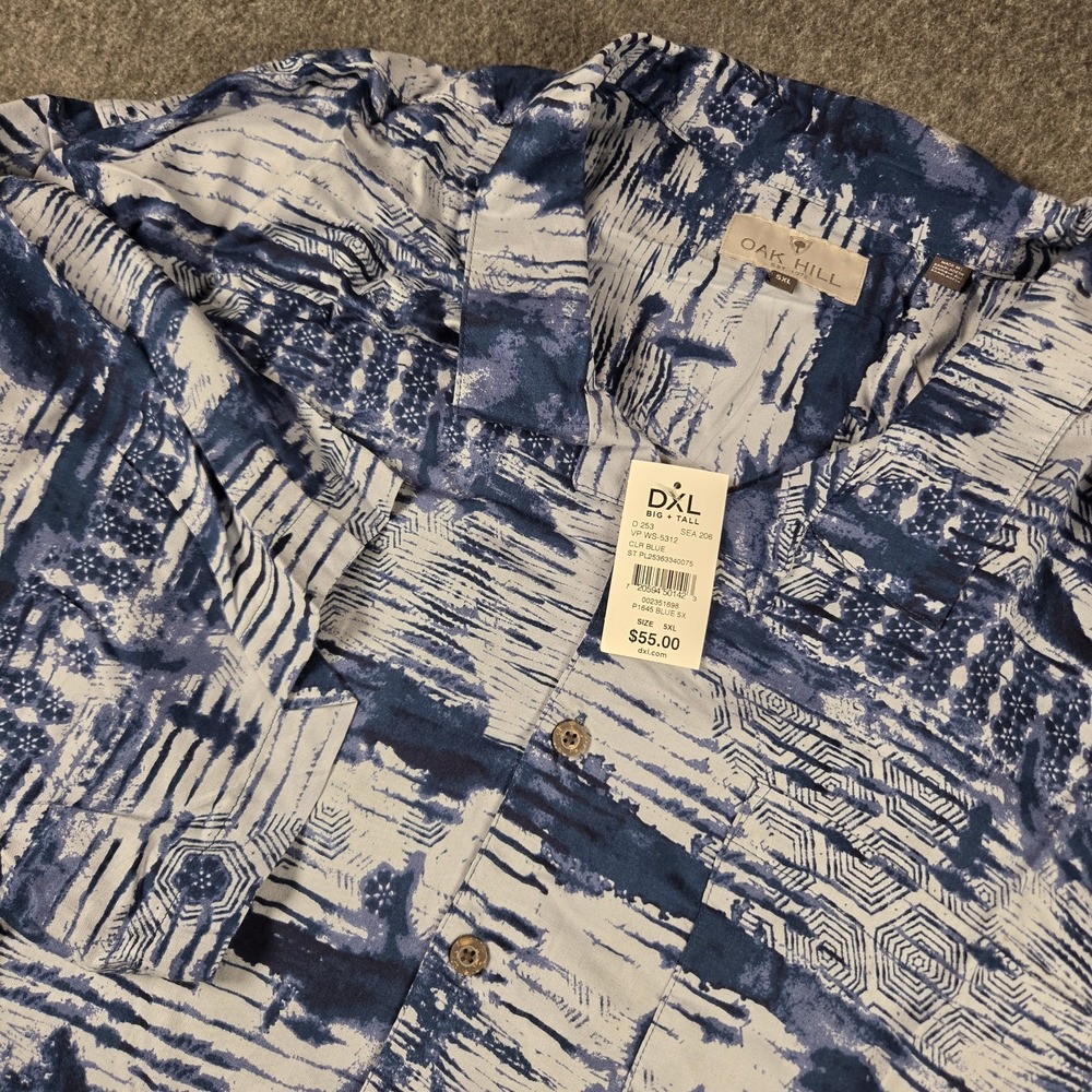 Oak Hill Hawaiian Shirt Mens 5XL Blue Big & Tall 100% Rayon Beach Cruise Comfort